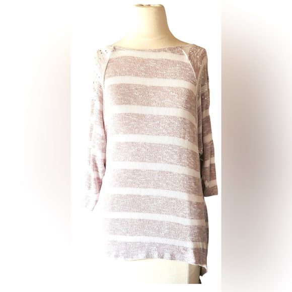 SJS | Mauve & White Sweater| Studs & Striped Size Large - Picture 1 of 4